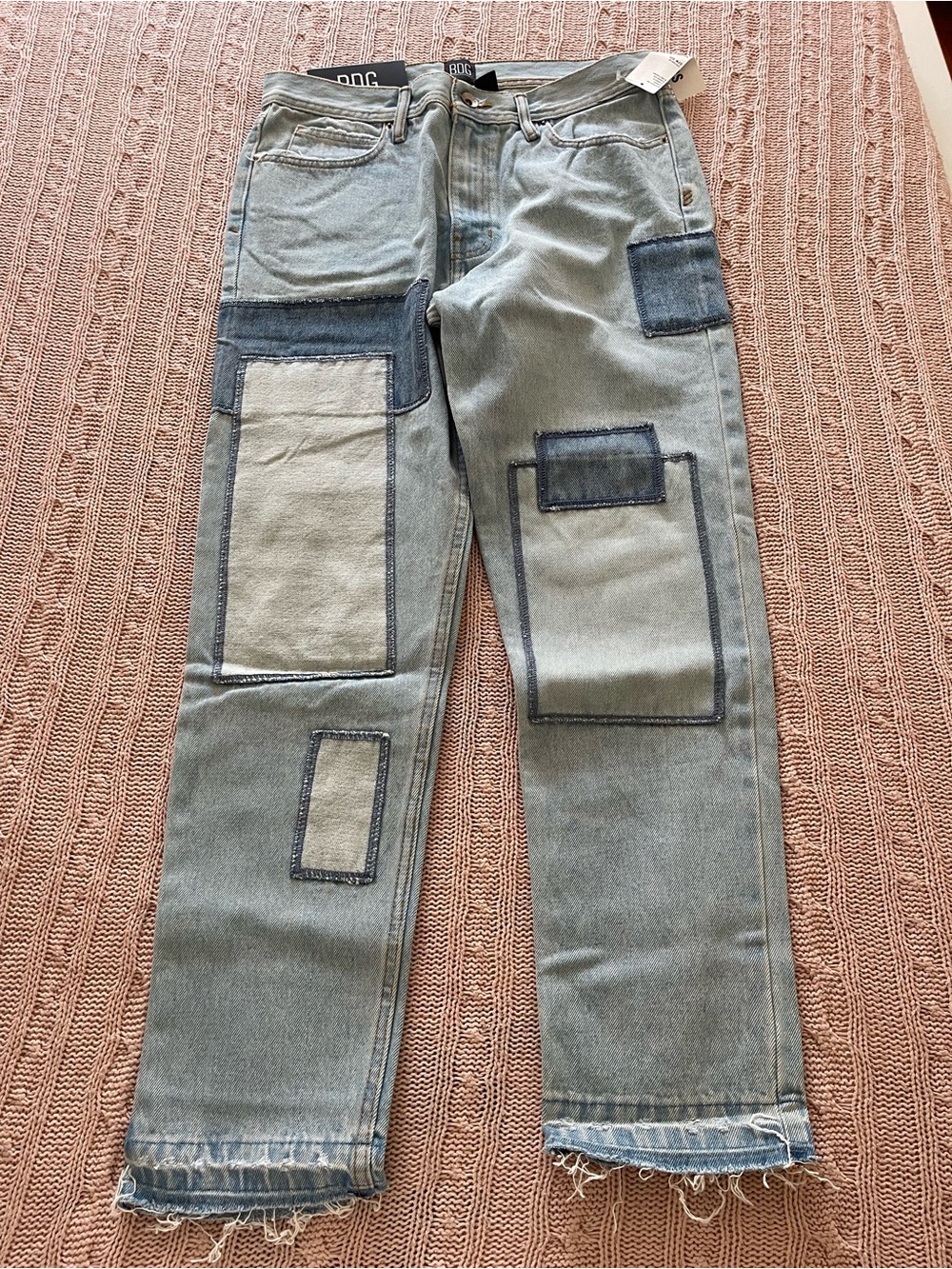 Light Wash Patchwork Jeans with Contrast Patches - Picture 1 of 5